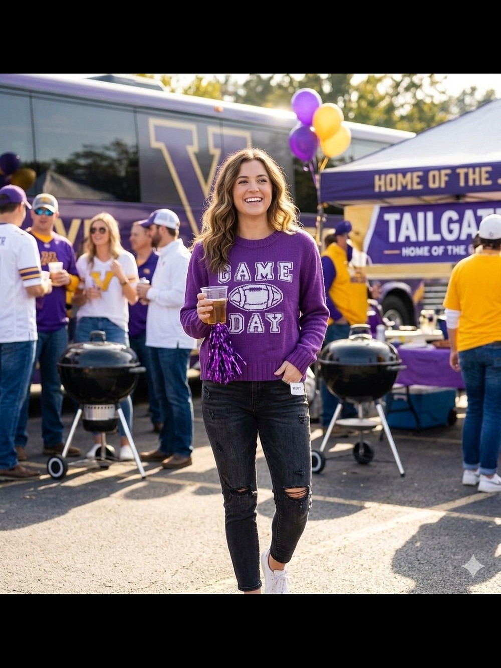 NWOT Ring Street Purple "Game Day" Football Knit Sweater Small